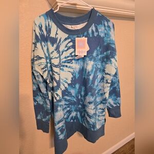 Lularoe Hannah style BNWT crew tunic sweatshirt, blue tiedye, size medium